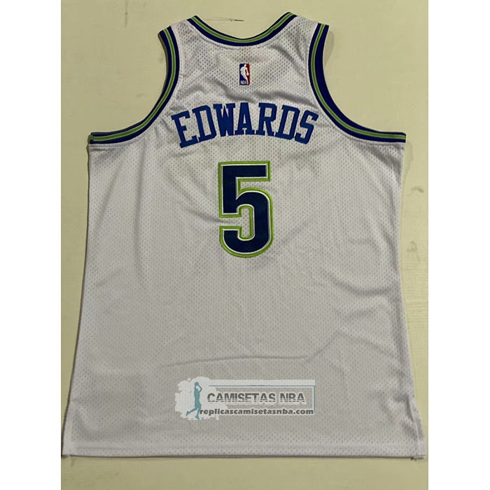 Camiseta Minnesota Timberwolves Anthony Edwards NO 5 Mitchell & Ness 2023-2024 Blanco